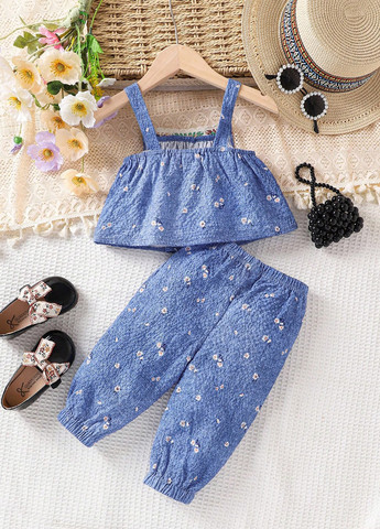 Синий летний костюм (топ, брюки) SHEIN