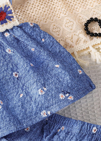 Синий летний костюм (топ, брюки) SHEIN