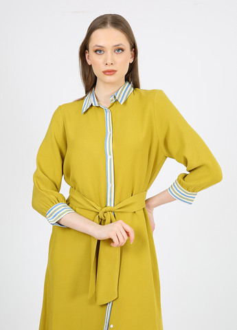Оливковое кэжуал платье рубашка Casalini в полоску