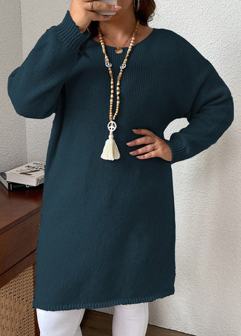 Темно-зеленое кэжуал платье платье-свитер SHEIN однотонное