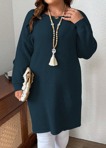 Темно-зеленое кэжуал платье платье-свитер SHEIN однотонное