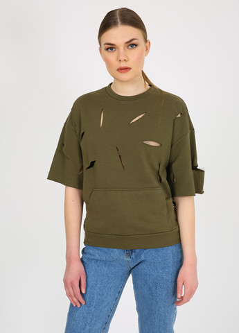 Хакі світшот Vicolo однотонний бахрома, рваний (322086516)