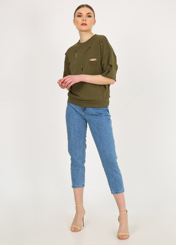 Хакі світшот Vicolo однотонний бахрома, рваний (322086516)