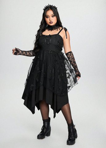 Черное кэжуал, праздничный платье с корсетом, с открытой спиной SHEIN бабочки