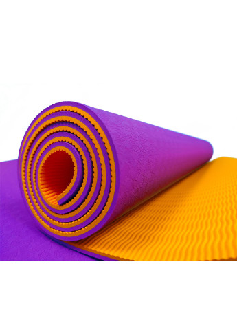 Килимок для йоги TPE+TC 183х61см товщина 6мм двошаровий фіолетовий з оранжевим (каремат спортивний, йогамат для фітнесу) EasyFit (237596269)