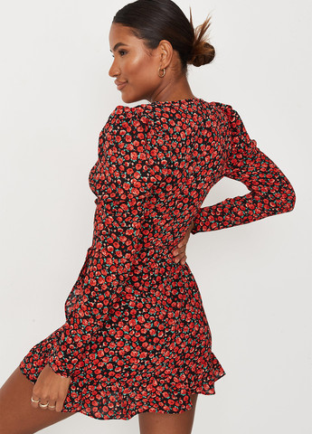 Темно-красное кэжуал платье на запах Missguided с цветочным принтом