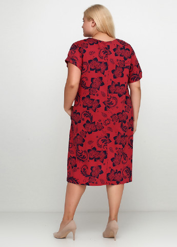 Темно-красное кэжуал платье оверсайз 158С с цветочным принтом