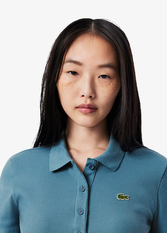 Темно-голубой женская футболка-поло Lacoste однотонная