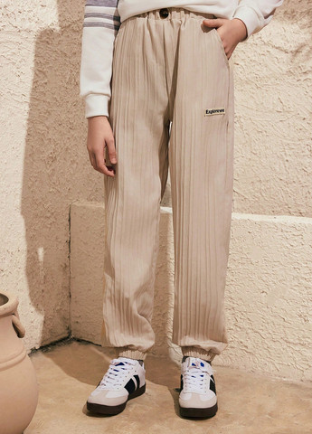 Бежевые спортивные, кэжуал демисезонные брюки джоггеры SHEIN