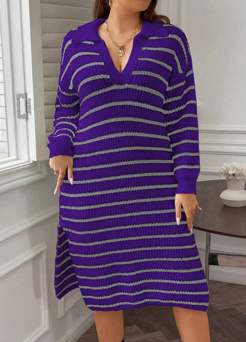 Фиолетовое кэжуал платье платье-свитер SHEIN в полоску