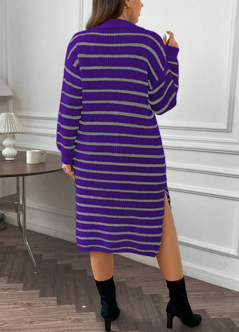 Фиолетовое кэжуал платье платье-свитер SHEIN в полоску