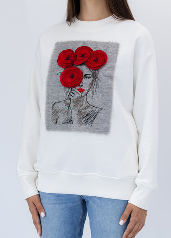 Белый свитшот Nora Kvittin однотонный вышивка, аппликация, нашивки (301079874)