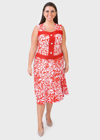 Красное кэжуал платье трикотажное красное с цветочным принтом art 00022 BABOCHKA XL Collection с цветочным принтом