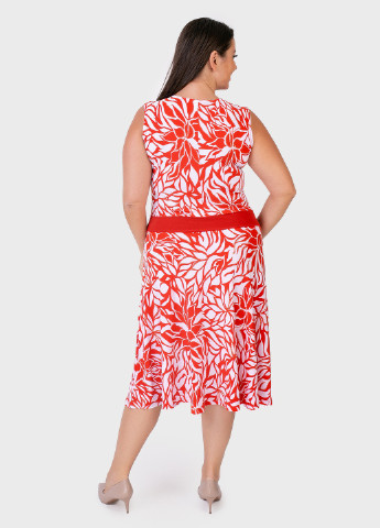 Красное кэжуал платье трикотажное красное с цветочным принтом art 00022 BABOCHKA XL Collection с цветочным принтом