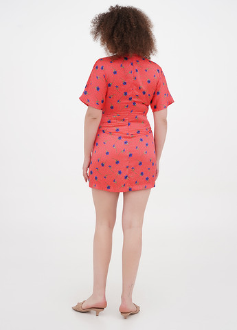 Коралова кежуал плаття, сукня на запах Liquorish з квітковим принтом