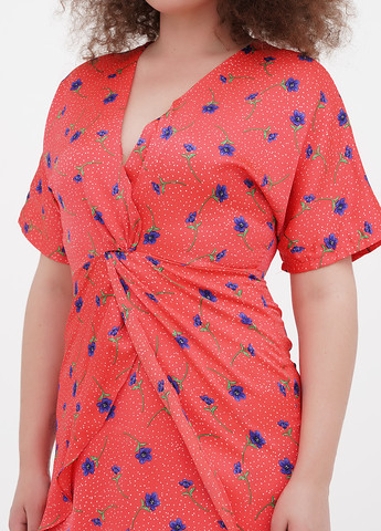 Коралова кежуал плаття, сукня на запах Liquorish з квітковим принтом