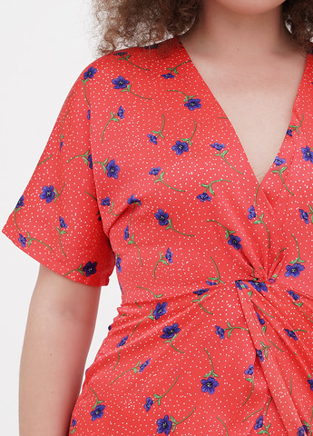 Коралова кежуал плаття, сукня на запах Liquorish з квітковим принтом