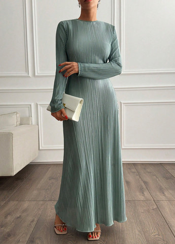 Мятное вечернее платье клеш, силуэтная, плиссированное SHEIN однотонное