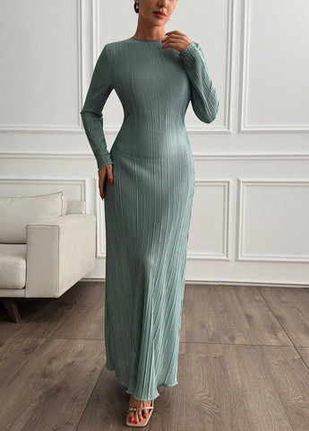 Мятное вечернее платье клеш, силуэтная, плиссированное SHEIN однотонное