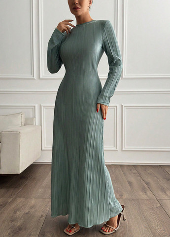 Мятное вечернее платье клеш, силуэтная, плиссированное SHEIN однотонное