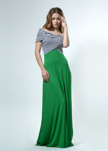 Зеленое кэжуал платье в стиле ампир Lada Lucci в полоску