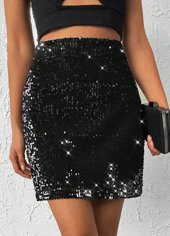 Черная кэжуал однотонная юбка SHEIN