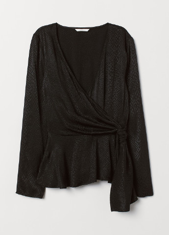 Чорна демісезонна блуза на запах, з баскою H&M