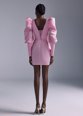 Светло-розовое коктейльное, вечернее платье силуэтная SHEIN однотонное