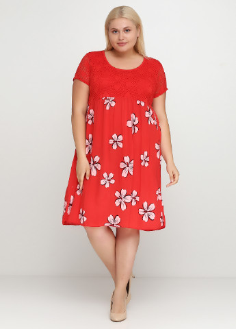 Красное кэжуал платье а-силуэт Fashion с цветочным принтом