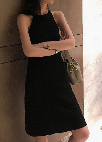 Черное повседневный платье No Brand однотонное