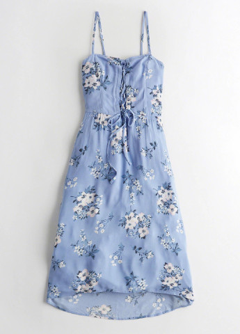 Голубое кэжуал платье Hollister с цветочным принтом
