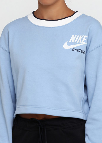 Свитшот Nike - Прямой крой логотип голубой спортивный футер, хлопок - (213549420)