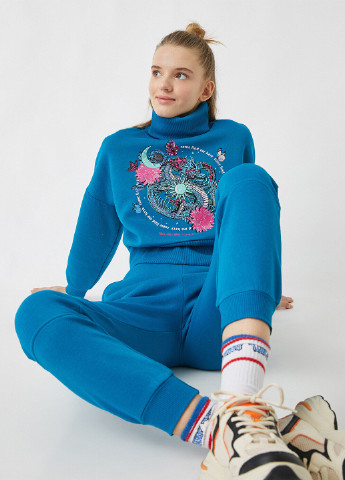 Синий свитшот KOTON цветочный без декора (252403951)