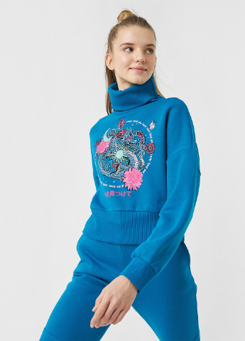 Синий свитшот KOTON цветочный без декора (252403951)