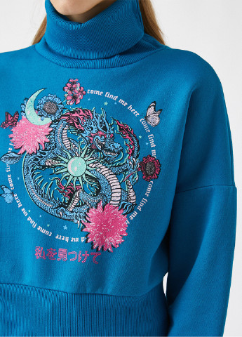 Синий свитшот KOTON цветочный без декора (252403951)