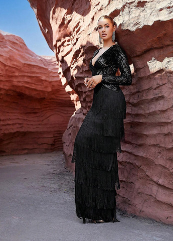 Чорна вечірня сукня SHEIN однотонна