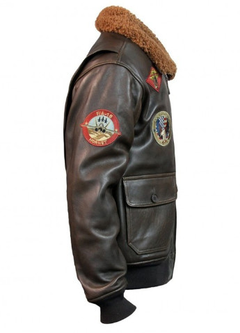 Коричнева демісезонна шкіряна льотна куртка offical signature series jacket topgun1 (black) Top Gun