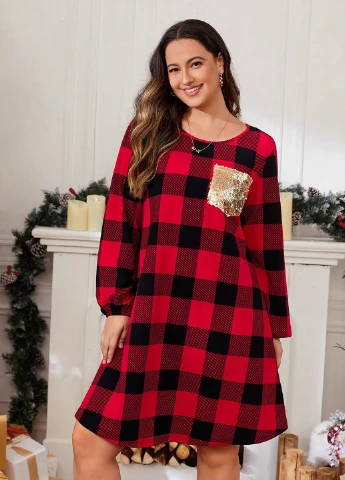 Красное кэжуал платье а-силуэт SHEIN в клетку