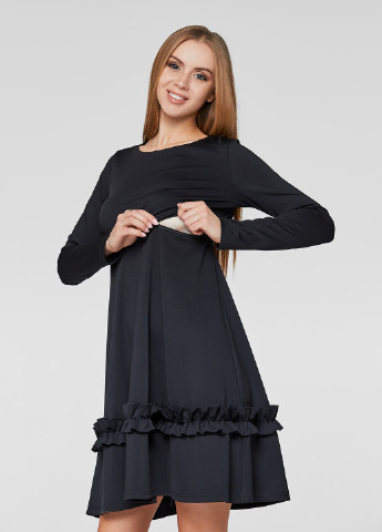 Черное кэжуал платье для беременных и кормящих Lullababe однотонное