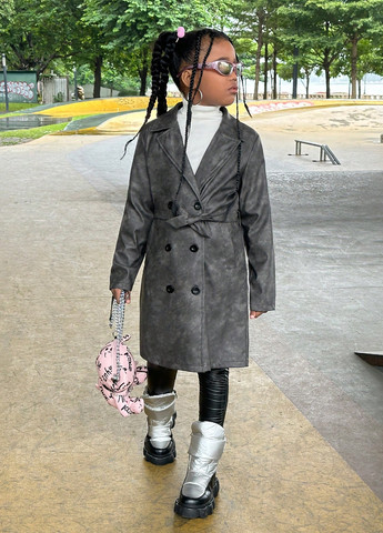 Сіре демісезонне Пальто двобортне SHEIN