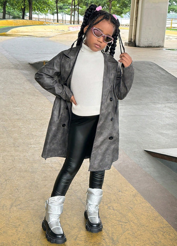 Сіре демісезонне Пальто двобортне SHEIN