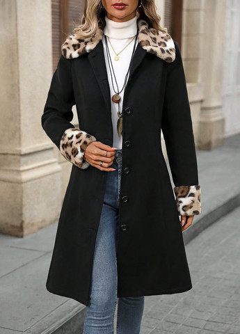 Чорне демісезонне Пальто однобортне SHEIN