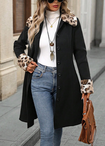 Чорне демісезонне Пальто однобортне SHEIN