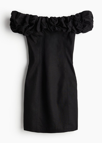 Чорна коктейльна сукня з відкритими плечима H&M однотонна