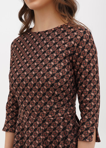 Темно-бежева кежуал сукня кльош Sassofono з абстрактним візерунком