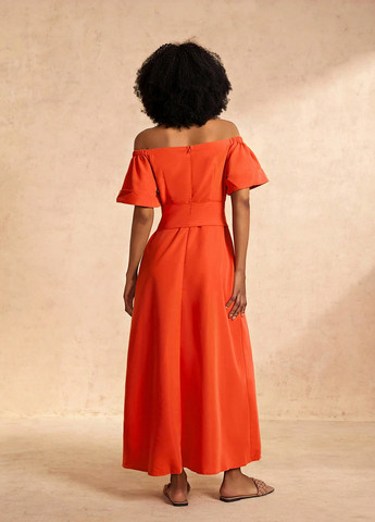 Оранжевое вечернее, кэжуал платье с открытыми плечами SHEIN однотонное