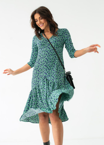 Зеленое кэжуал платье No Brand с цветочным принтом