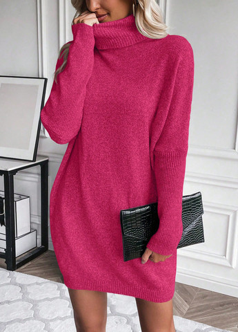 Фуксинова (кольору Фукія) кежуал сукня сукня светр SHEIN однотонна