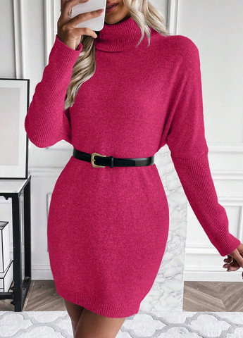 Фуксинова (кольору Фукія) кежуал сукня сукня светр SHEIN однотонна