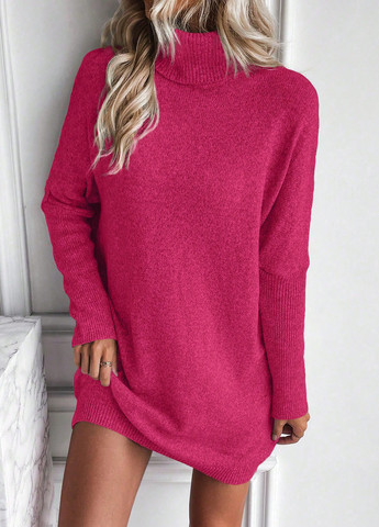 Фуксинова (кольору Фукія) кежуал сукня сукня светр SHEIN однотонна